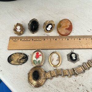 Lot vintage Cameos rings brooches Victorian gold filled